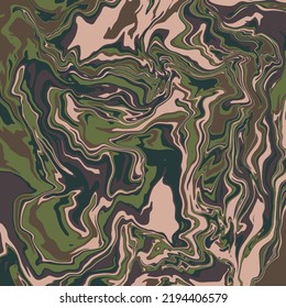 Fluid art texture. Abstract background with swirling paint effect.  Liquid acrylic picture that flows and splashes. Mixed paints for interior poster. Green, beige and blue iridescent colors.
