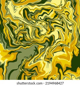 Fluid art texture. Abstract background with swirling paint effect.  Liquid acrylic picture that flows and splashes. Mixed paints for interior poster. yellow and green iridescent colors.
