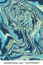 Fluid art texture. Abstract background with swirling paint effect. A4. Liquid acrylic picture that flows and splashes. Mixed paints for interior poster. Blue, green and gray iridescent colors. A4