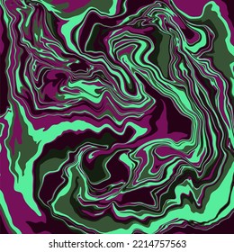 Fluid art texture. Abstract background with swirling paint effect.  Liquid acrylic picture that flows and splashes. Mixed paints for interior poster. green, purple and black iridescent colors.