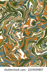 Fluid art texture. Abstract background with swirling paint effect.  Liquid acrylic picture that flows and splashes. Mixed paints for interior poster. Green and brown iridescent colors.