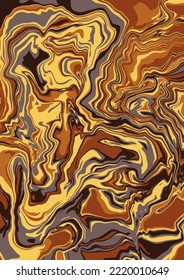 Fluid art texture. Abstract background with swirling paint effect.  Liquid acrylic picture that flows and splashes. Mixed paints for interior poster. Brown, yellow and gray iridescent colors.