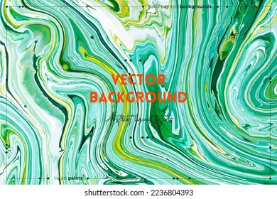 Fluid art texture. Abstract background with iridescent paint effect. Liquid acrylic artwork with flows and splashes. Mixed paints for background or poster. Green, blue and yellow overflowing colors.