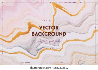 Fluid art texture. Backdrop with abstract swirling paint effect. Liquid acrylic artwork that flows and splashes. Mixed paints for baner or wallpaper. Lavender, golden and white overflowing colors