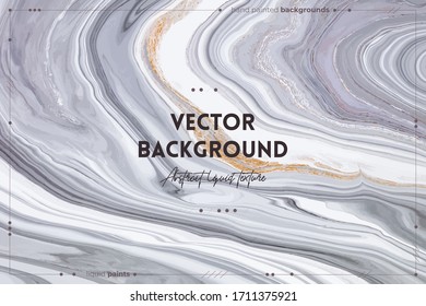 Fluid art texture. Backdrop with abstract iridescent paint effect. Liquid acrylic picture with beautiful mixed paints. Can be used for interior poster. Black, white and golden overflowing colors