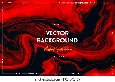 Fluid art texture. Backdrop with abstract swirling paint effect. Liquid acrylic picture that flows and splashes. Mixed paints for background or poster. Red, black and orange overflowing colors.