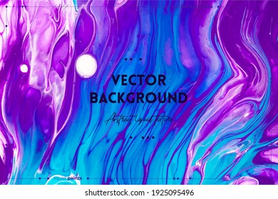 Fluid art texture. Backdrop with abstract mixing paint effect. Liquid acrylic artwork with chaotic mixed paints. Can be used for posters or wallpapers. Purple, blue and white overflowing colors.