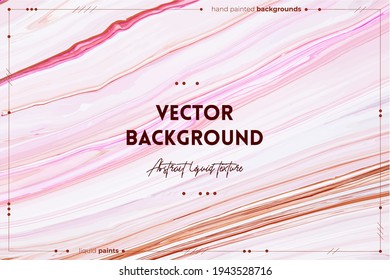 Textura de arte fluido. Fondo con efecto de pintura iridiscente abstracto. Obra de arte acrílico líquida que fluye y se desliza. Pintas mixtas para baner o papel pintado. Colores con desbordamiento rosa, blanco y marrón.