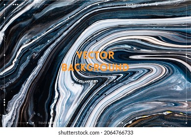 Fluid art texture. Backdrop with abstract mixing paint effect. Liquid acrylic picture with beautiful mixed paints. Can be used for interior poster. Black, navy blue and white overflowing colors.