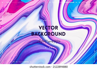 Fluid art texture. Backdrop with abstract swirling paint effect. Liquid acrylic artwork with colorful mixed paints. Can be used for background or poster. Blue, pink and white overflowing colors.