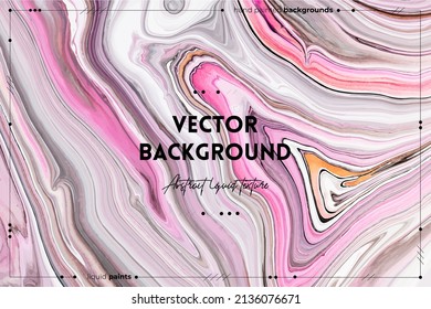 Fluid art texture. Backdrop with abstract swirling paint effect. Liquid acrylic artwork that flows and splashes. Mixed paints for interior poster. Pink, white and gray overflowing colors.