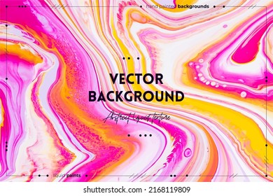 Fluid art texture. Backdrop with abstract mixing paint effect. Liquid acrylic artwork that flows and splashes. Mixed paints for interior poster. Pink, yellow and white overflowing colors.