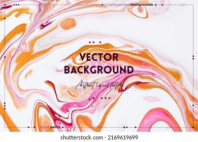 Textura de arte fluido. Fondo con efecto de pintura de mezcla abstracta. Obra de arte acrílico líquida que fluye y se desliza. Pintas mixtas para fondo o afiche. Colores rosados, blancos y dorados.