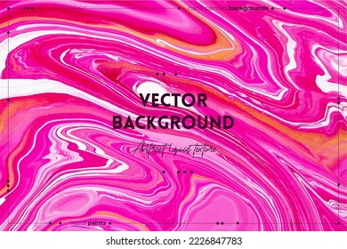 Fluid art texture. Backdrop with abstract iridescent paint effect. Liquid acrylic picture that flows and splashes. Mixed paints for website background. Golden, white and pink overflowing colors.