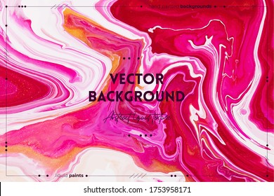 Fluid art texture. Background with abstract swirling paint effect. Liquid acrylic artwork with trendy mixed paints. Can be used for website background. Golden, white and red overflowing colors