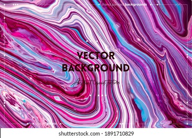 Fluid art texture. Background with abstract iridescent paint effect. Liquid acrylic picture with flows and splashes. Mixed paints for background or poster. Pink, blue and white overflowing colors.