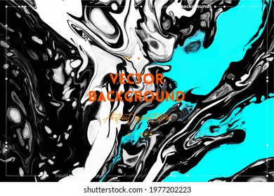 Fluid art texture. Background with abstract mixing paint effect. Liquid acrylic picture that flows and splashes. Mixed paints for website background. Black, white and aquamarine overflowing colors.
