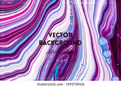 Fluid art texture. Background with abstract mixing paint effect. Liquid acrylic picture that flows and splashes. Mixed paints for interior poster. Purple, blue and pink overflowing colors.