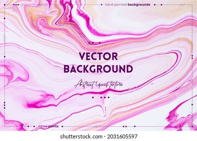 Fluid art texture. Background with abstract iridescent paint effect. Liquid acrylic artwork with flows and splashes. Mixed paints for interior poster. Coral, golden and white overflowing colors.