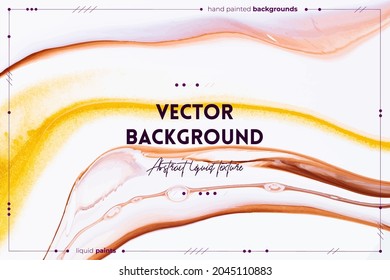 Fluid art texture. Background with abstract mixing paint effect. Liquid acrylic artwork with flows and splashes. Mixed paints for posters or wallpapers. Golden, brown and white overflowing colors.