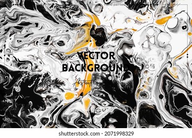 Fluid art texture. Background with abstract swirling paint effect. Liquid acrylic picture with colorful mixed paints. Can be used for background or poster. Golden, black and white overflowing colors.