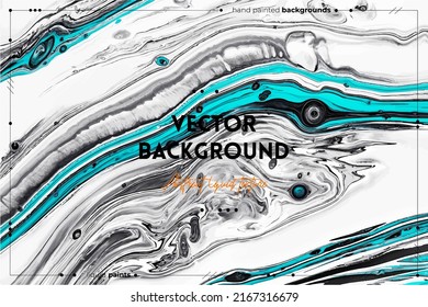 Fluid art texture. Background with abstract swirling paint effect. Liquid acrylic picture that flows and splashes. Mixed paints for background or poster. Gray, white and azure overflowing colors.