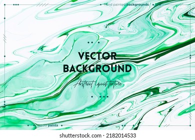 Fluid art texture. Background with abstract mixing paint effect. Liquid acrylic artwork with trendy mixed paints. Can be used for website background. Emerald and white overflowing colors.