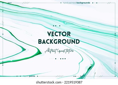 Fluid art texture. Background with abstract swirling paint effect. Liquid acrylic artwork with flows and splashes. Mixed paints for interior poster. Green and white overflowing colors.