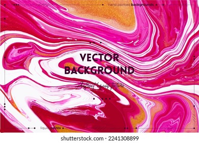 Textura de arte fluido. Fondo con efecto de pintura giratoria abstracta. Imagen acrílica líquida con pinturas mixtas de moda. Se puede usar para el fondo del sitio web. Colores dorados, blancos y rojos desbordantes.