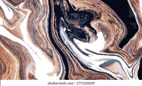 Fluid art. Vector. Abstract illustration with acrylic paints. The effect of flowing liquid and marble texture. Spray paint. Handwork with a brush. Template for design projects.