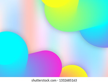 Fluid background. Holographic 3d backdrop with modern trendy blend. Vivid gradient mesh. Geometric cover, wallpaper design. Fluid background with liquid dynamic elements and shapes.