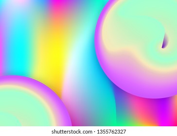 Fluid background. Holographic 3d backdrop with modern trendy blend. Neon magazine, invitation layout. Vivid gradient mesh. Fluid background with liquid dynamic elements and shapes.
