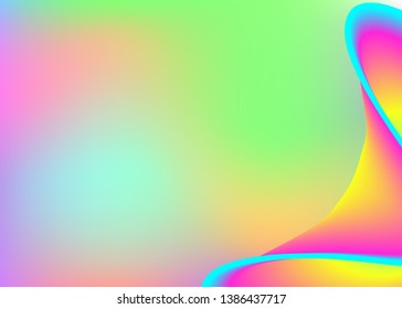 Fluid background. Holographic 3d backdrop with modern trendy blend. Vivid gradient mesh. Rainbow cover, invitation composition. Fluid background with liquid dynamic elements and shapes.