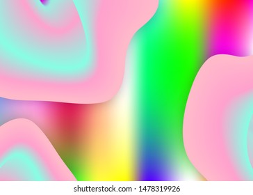 Fluid background. Holographic 3d backdrop with modern trendy blend. Magic cover, invitation composition. Vivid gradient mesh. Fluid background with liquid dynamic elements and shapes.