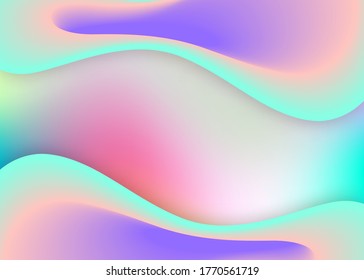 Fluid background. Holographic 3d backdrop with modern trendy blend. Creative flyer, report design. Vivid gradient mesh. Fluid background with liquid dynamic elements and shapes.