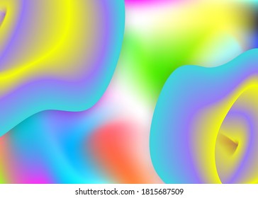 Fluid background. Holographic 3d backdrop with modern trendy blend. Vivid gradient mesh. Cool report, cover design. Fluid background with liquid dynamic elements and shapes.