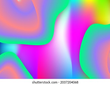 Fluid background. Holographic 3d backdrop with modern trendy blend. Vivid gradient mesh. Wavy flyer, cover design. Fluid background with liquid dynamic elements and shapes.