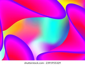 Fluid background. Holographic 3d backdrop with modern trendy blend. Molecular book, wallpaper layout. Vivid gradient mesh. Fluid background with liquid dynamic elements and shapes.