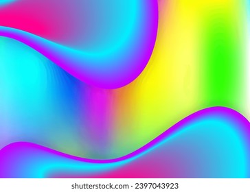 Fluid background. Holographic 3d backdrop with modern trendy blend. Vivid gradient mesh. Geometric book, wallpaper template. Fluid background with liquid dynamic elements and shapes.