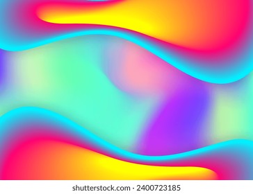 Flüssiger Hintergrund. Holografische 3D-Umgebung mit moderner Trendmischung. Lebhaftes Farbverlauf-Netz. Wavy Tapete, Plakatkomposition. Flüssiger Hintergrund mit flüssigen dynamischen Elementen und Formen.