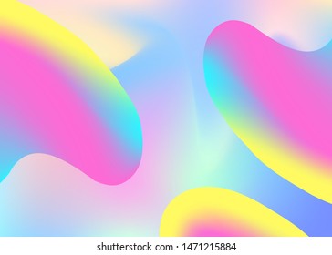 Fluid background. Neon book, presentation design. Holographic 3d backdrop with modern trendy blend. Vivid gradient mesh. Fluid background with liquid dynamic elements and shapes.