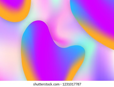 Fluid background. Vivid gradient mesh. Circle card, invitation layout. Holographic 3d backdrop with modern trendy blend. Fluid background with liquid dynamic elements and shapes.
