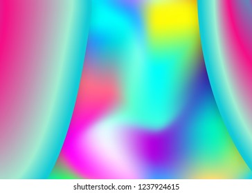 Fluid background. Vivid gradient mesh. Holographic 3d backdrop with modern trendy blend. Magic flyer, invitation frame. Fluid background with liquid dynamic elements and shapes.