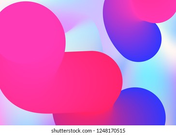 Fluid background. Vivid gradient mesh. Neon magazine, report composition. Holographic 3d backdrop with modern trendy blend. Fluid background with liquid dynamic elements and shapes.