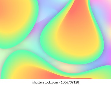 Fluid background. Vivid gradient mesh. Geometric wallpaper, cover template. Holographic 3d backdrop with modern trendy blend. Fluid background with liquid dynamic elements and shapes.