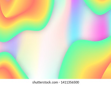 Fluid background. Vivid gradient mesh. Round invitation, card layout. Holographic 3d backdrop with modern trendy blend. Fluid background with liquid dynamic elements and shapes.