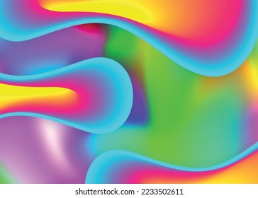 Fluid background. Vivid gradient mesh. Holographic 3d backdrop with modern trendy blend. Geometric certificate, wallpaper layout. Fluid background with liquid dynamic elements and shapes.