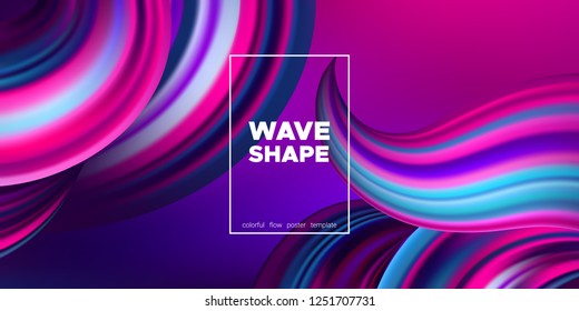 Fluid Background with Wave Shapes in Pink, Purple and Blue Color. 3d Futuristic Flow Poster. Abstract Background for Landing Page, Banner Template, Business Brochure. Vector Gradient Fluid Background.