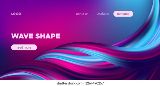 Fluid Background with Wave Shapes in Pink, Purple and Blue Color. 3d Futuristic Flow Poster. Abstract Background for Landing Page, Banner Template, Business Brochure. Vector Gradient Fluid Background.