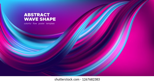 Fluid Background with Wave Shapes in Pink, Purple and Blue Color. 3d Futuristic Flow Poster. Abstract Background for Landing Page, Banner Template, Business Brochure. Vector Gradient Fluid Background.